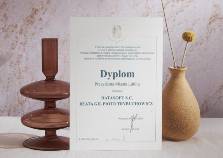Dyplom Prezydenta Miasta Lublin dla Datasoft